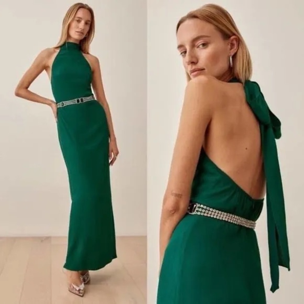 Reformation Green Backless Dress
